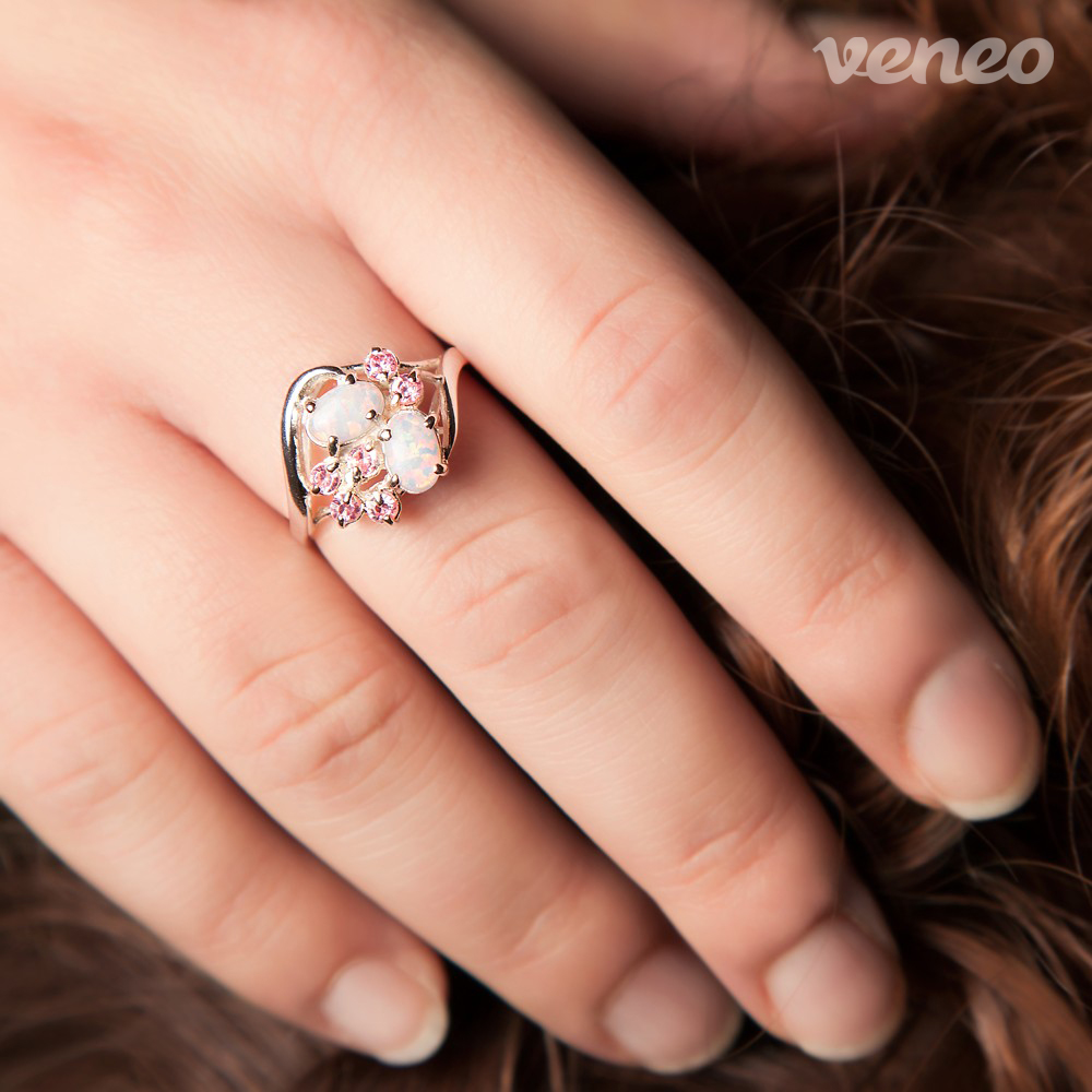 Obrázek produktu Penelope - prsten s australskými opály a růžovými zirkony